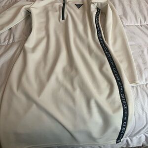 Guess Ivory Long Sleeve Dress with Logo Stripe